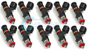 Injector Dynamics - ID1300, for Dodge SRT-10 / 8.0L & 8.3L engines. 14mm (purple adapter tops). Vehicle must be converted to top-feed injector fitment. Set of 10. - Image 1