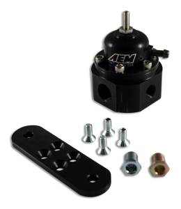 AEM Electronics - AEM Universal Adjustable Fuel Pressure Regulator Black Inlet: 2 X -6 (9/16-18) Outlet: -6 (9/16"-18) Gauge Port: 1/8"NPT 25-302BK - Image 1