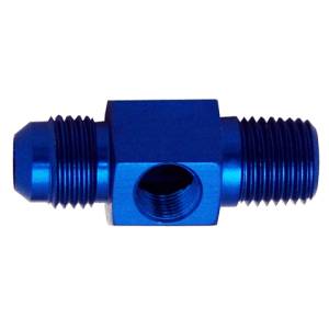 Phenix Industries - Flare to Pipe Adapter With Port -8AN to 1/4" NPT 1/8" Port Blue - Image 1