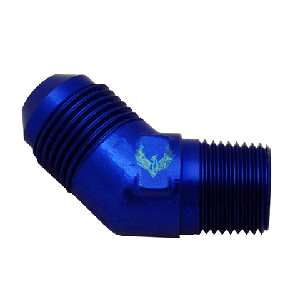Phenix Industries - 45 Degree Flare to Pipe Elbow -16AN to 3/4" NPT Blue - Image 1