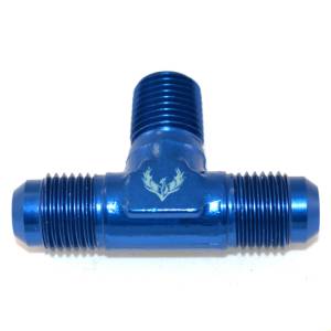Phenix Industries - Flare to Pipe TEE on Branch -20AN to 1" NPT Blue - Image 1