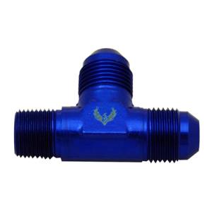 Phenix Industries - Flare to Pipe TEE on Run -8AN to 3/8" NPT Blue - Image 1