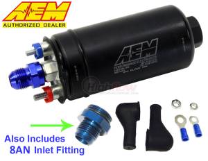 AEM Electronics - GENUINE AEM 50-1005 High Flow In Line Fuel Pump 380LPH + 8AN Inlet Fitting - Image 1