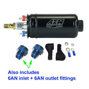 AEM Electronics - GENUINE AEM Metric 400LPH Inline Fuel Pump + 6AN Inlet/Outlet Fittings, 50-1009 - Image 1