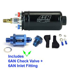 AEM Electronics - GENUINE AEM Metric 400LPH Inline Fuel Pump + 6AN Inlet Fitting / 6AN Check Valve, 50-1009 - Image 1