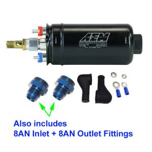 AEM Electronics - GENUINE AEM Metric 400LPH Inline Fuel Pump + 8AN Inlet/Outlet Fittings, 50-1009 - Image 1