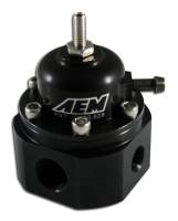 AEM Universal Adjustable Fuel Pressure Regulator Black Inlet: 2 X -6 (9/16-18) Outlet: -6 (9/16"-18) Gauge Port: 1/8"NPT 25-302BK