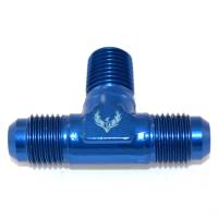 Flare to Pipe TEE on Branch -20AN to 1" NPT Blue