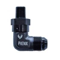 90 Degree Male Swivel AN to Male -6AN to 1/8" NPT Clear