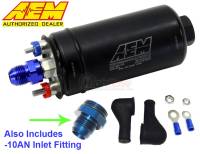 GENUINE AEM 50-1005 High Flow In Line Fuel Pump 380LPH + 10AN Inlet Fitting